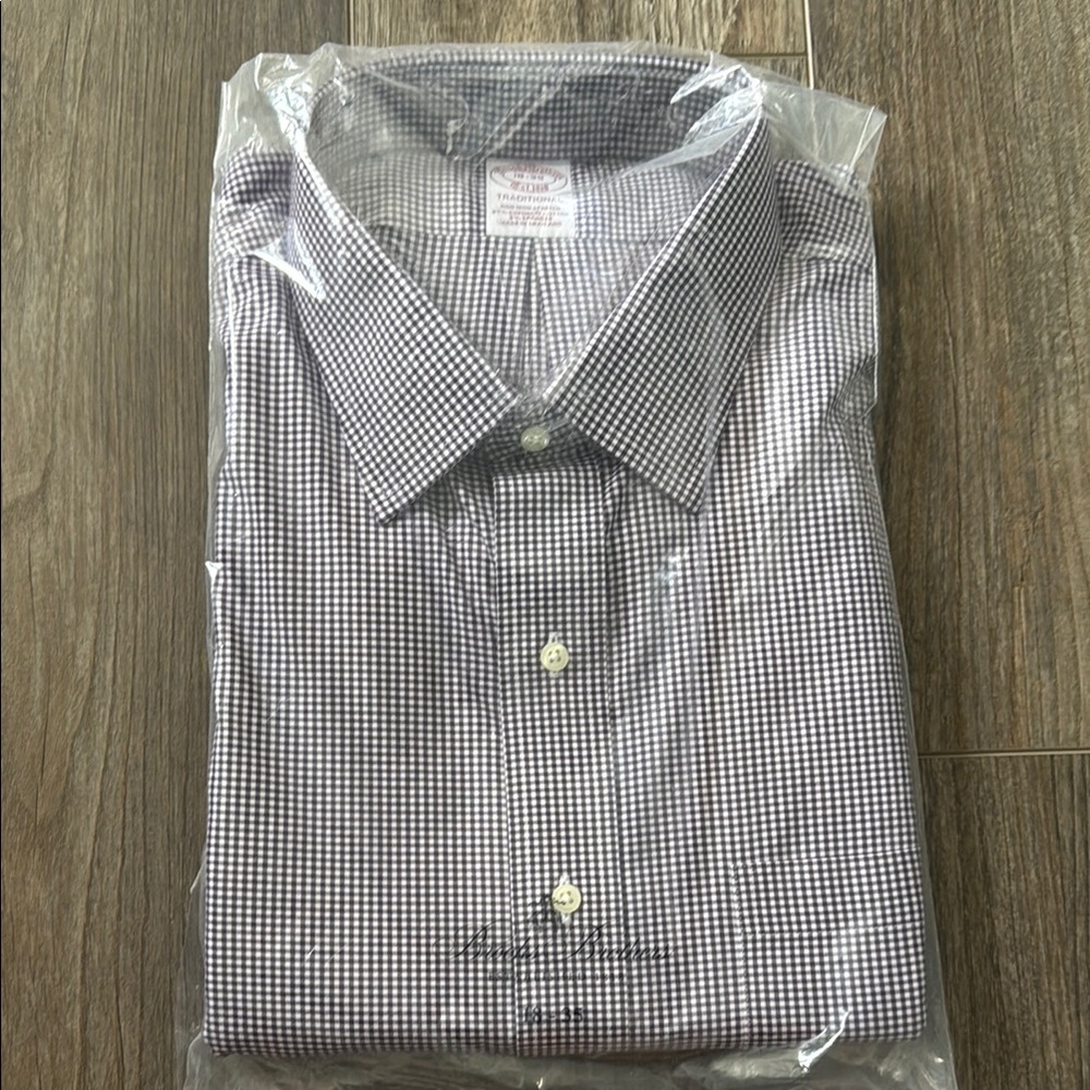Brooks Brothers Purple and White Dress Shirt Checkered Design - Traditional Fit